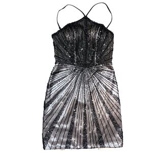 GB Party Hoco Prom Cocktail Dress Black Breaded Sequins Pearls NWT 5 Short